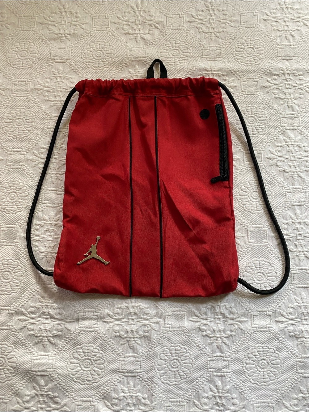 Jordan Red Drawstring Gym Backpack with Black Trim